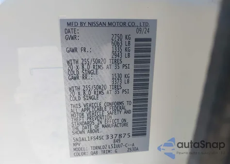 2025 Infiniti Qx60 Luxe Awd z USA, uszkodzony, nr VIN 5N1AL1FS4SC337875